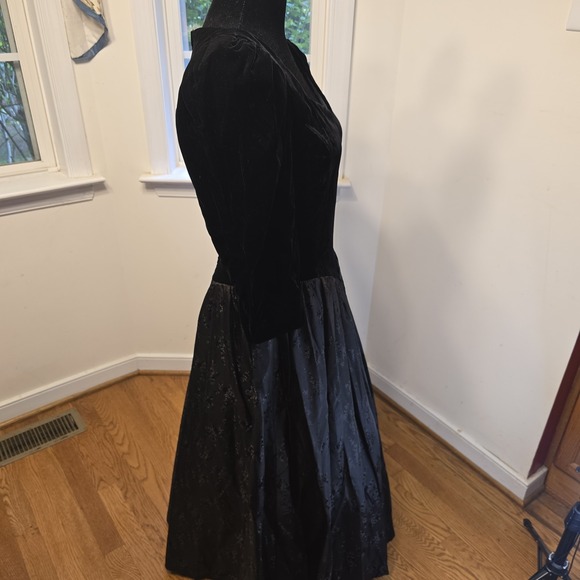 Vintage Jessica McClintock Gunne Sax Velvet Taffeta Puffed Sleeve Dress Sz 4 80s - Picture 5 of 6